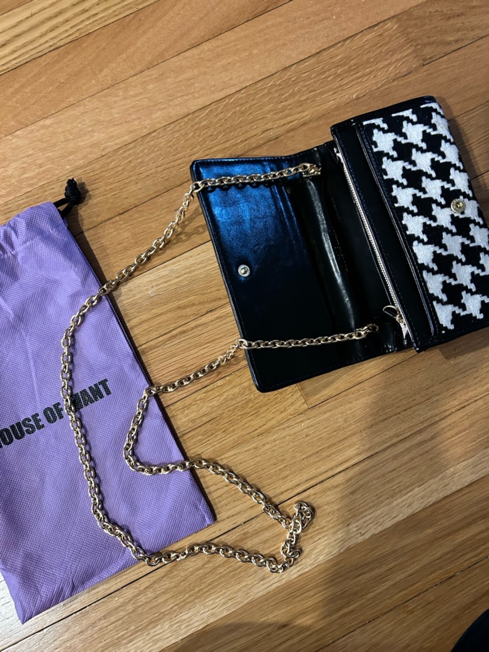 NWOT House of Want houndstooth clutch/ crossbody